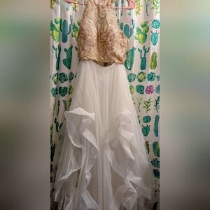 Yes To The Prom Dress Elegant Gold and White Gown Formal